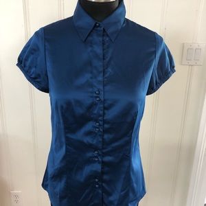 Ann Taylor satin blue top with collar and buttons